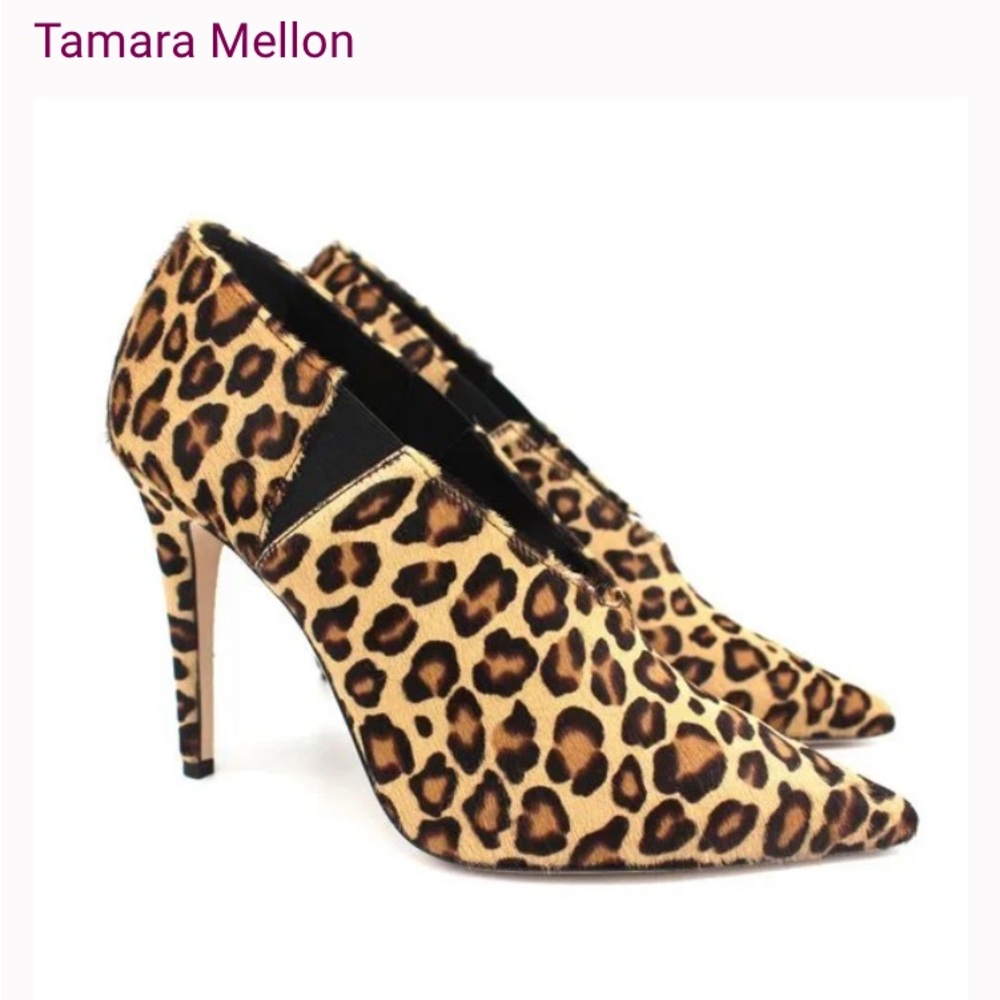 Tamara Mellon Leopard Print Calf Hair Stiletto Heel‎ Pointed Pumps Pony Hair
